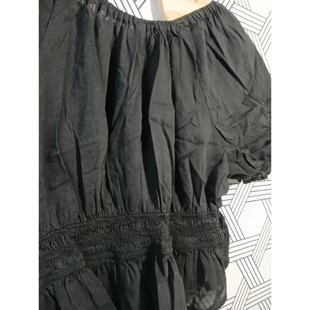 Indie Boho Whimsigoth Off-Shoulder Ruffled Puff Sleeve Crop Top
